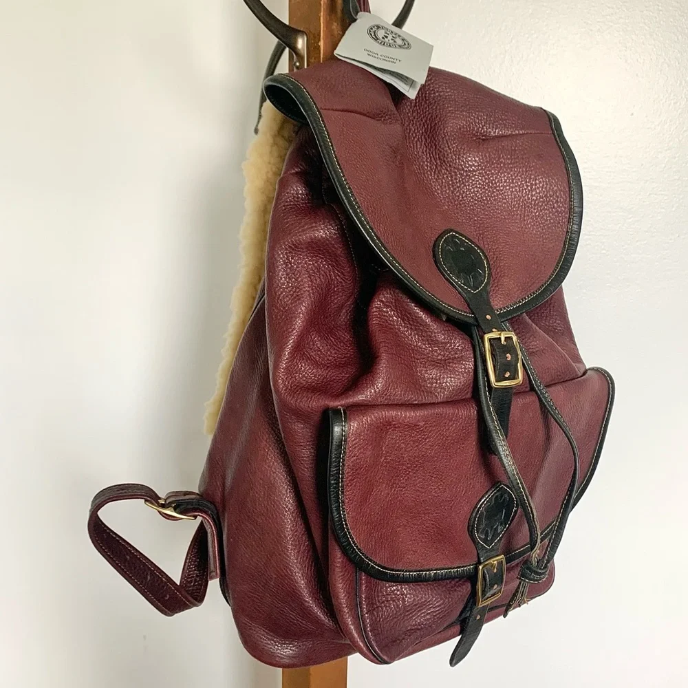 NEW Artisan Handcrafted Leather Shearling Backpack Bag Turtle Ridge wine cream